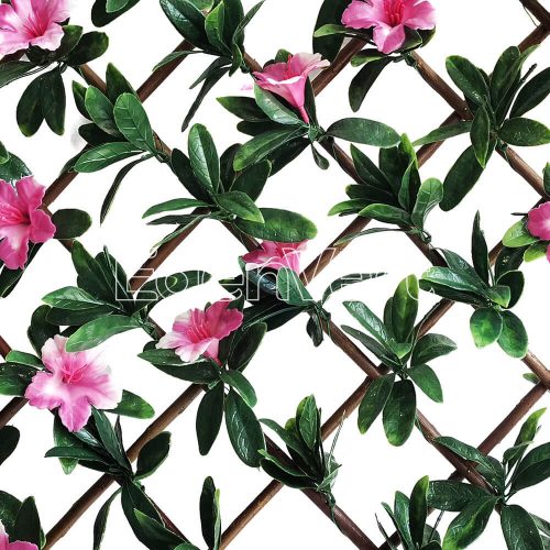 Valla Artificial Azalea Leaf Willow Fence with Pink Flowers