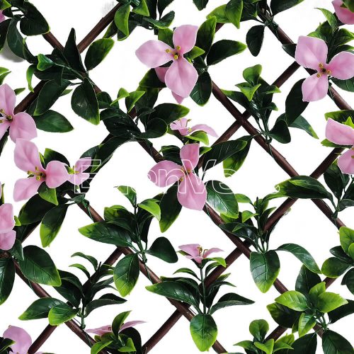 Valla Artificial Gardenia Leaf Willow Fence with Pink Flowers