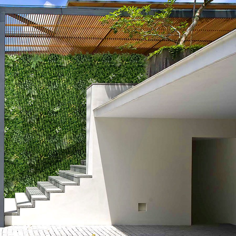 30 Ideas de Decoración de Pared con Verde Artificial 20 Jardín vertical artificial en escalera
