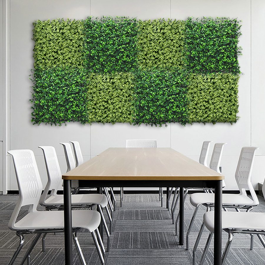 30 Ideas de Decoración de Pared con Verde Artificial 27 Decoración de pared con plantas artificiales para oficina